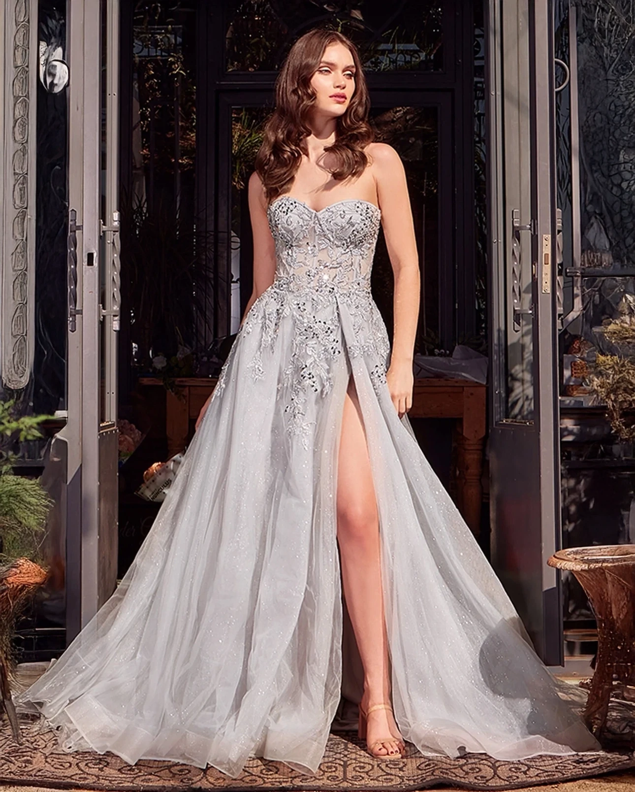 Model wearing a gown by Andrea Leo