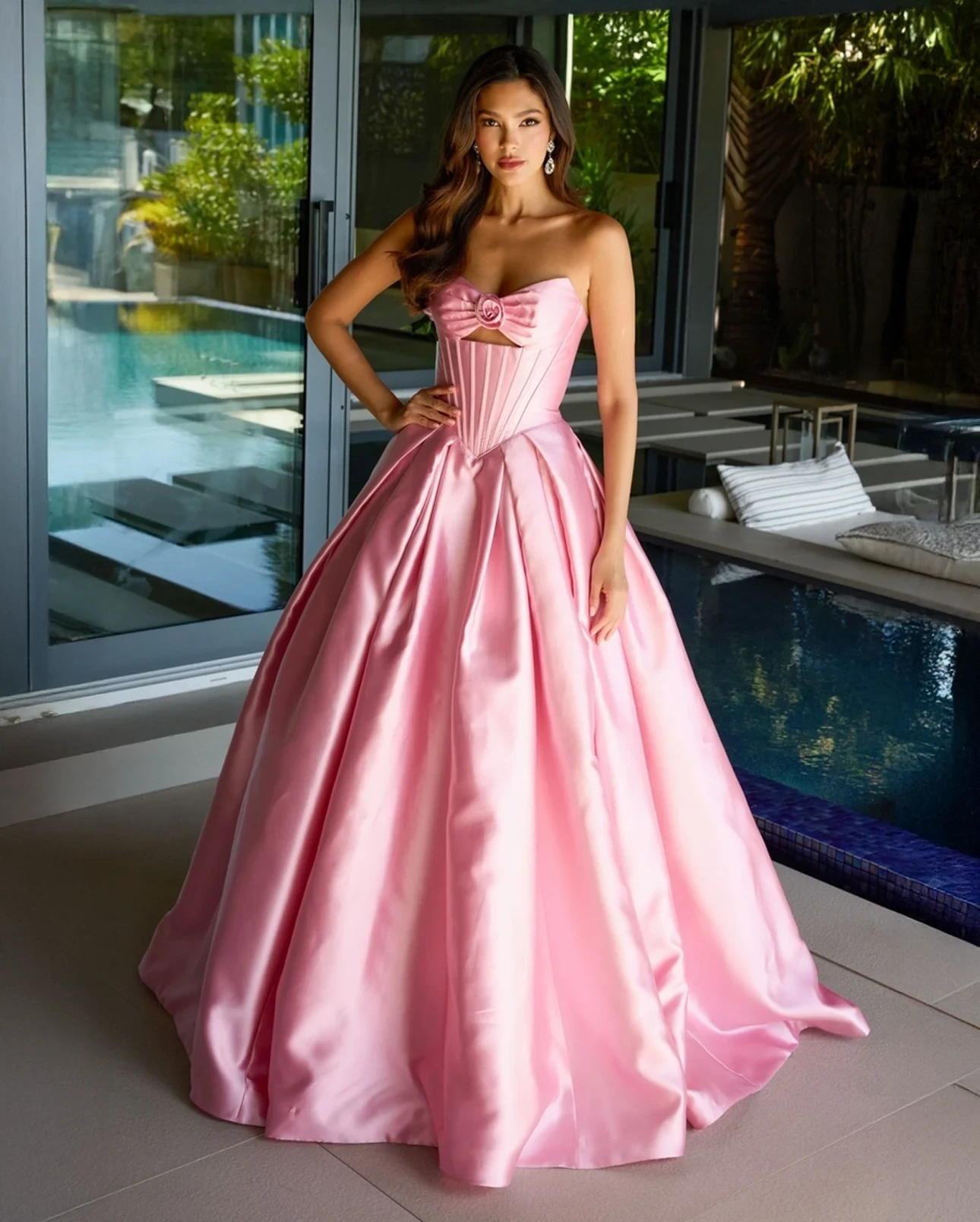 Model wearing a gown by Ava Presley