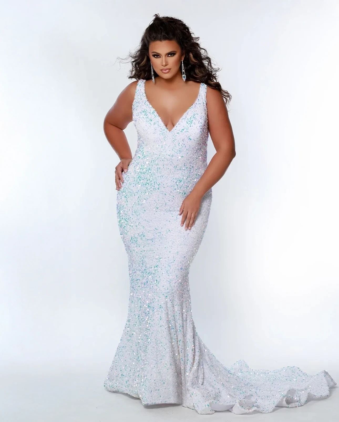 Model wearing a gown by Sydney's Closet