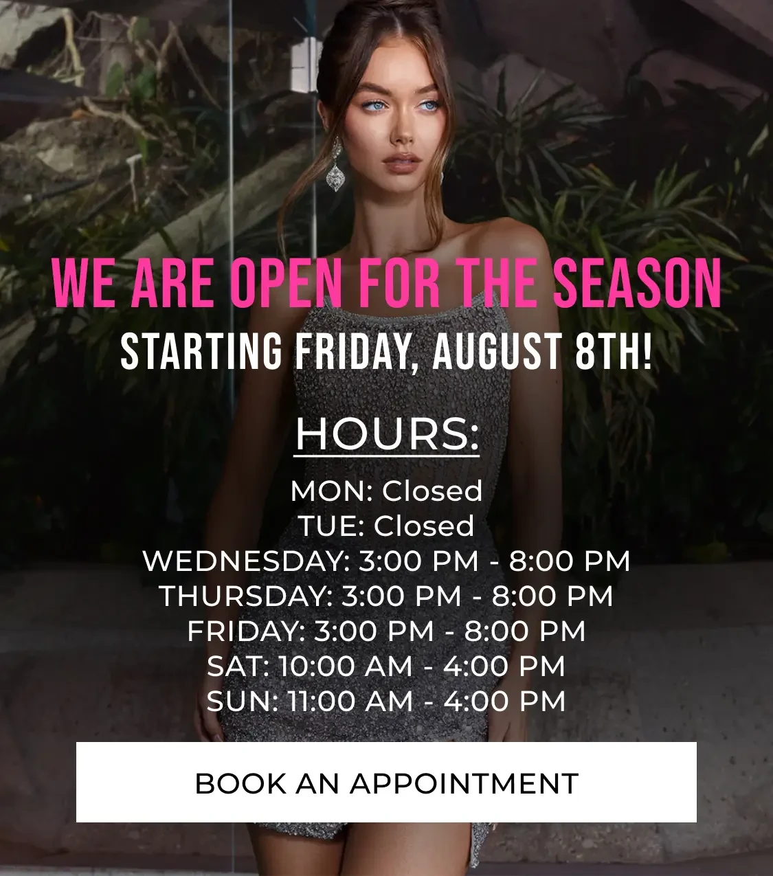 "We are open for the season" banner mobile
