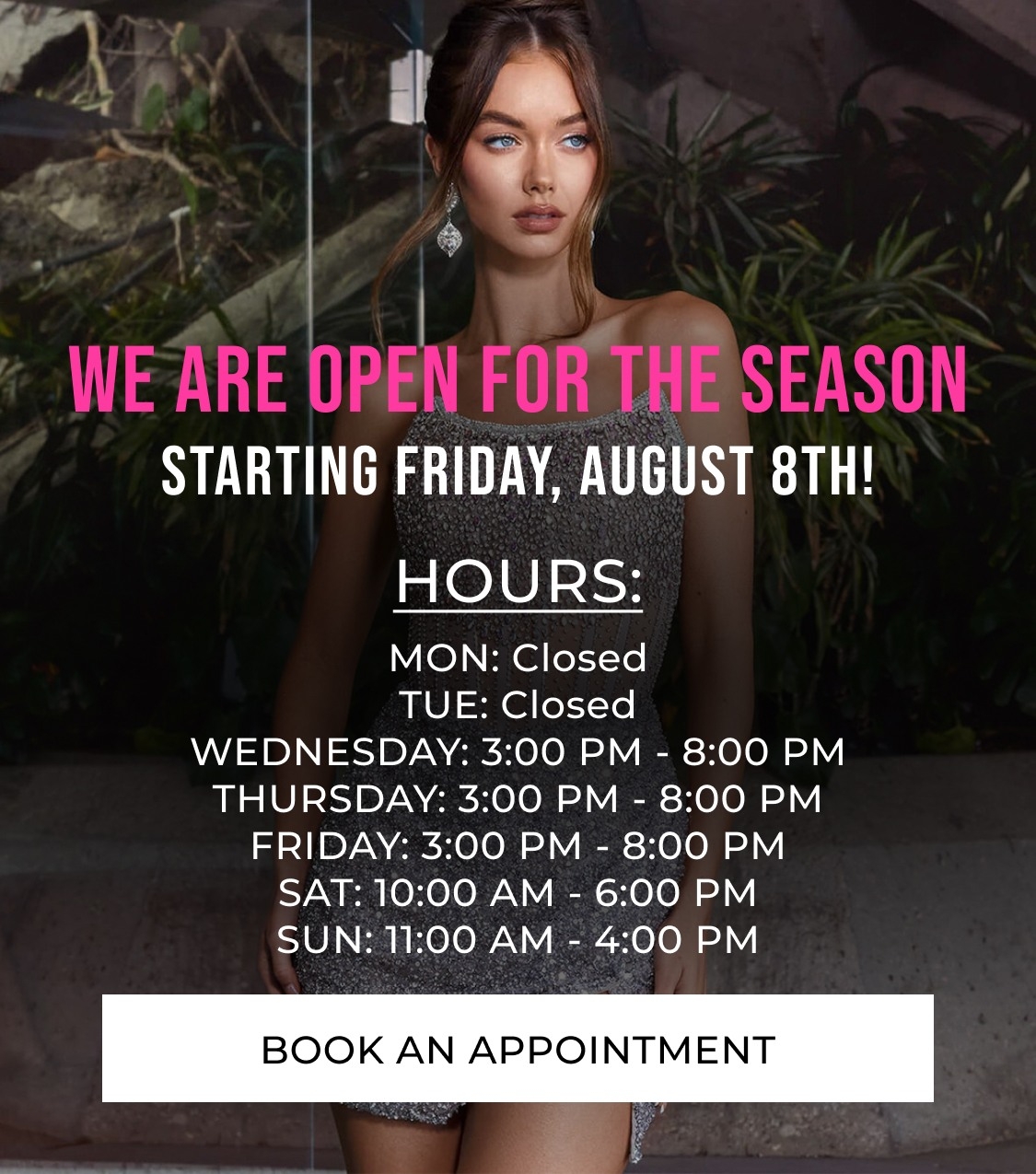 "We are open for the season" banner mobile